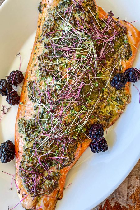 Steelhead Trout with Microgreens and Blackberries